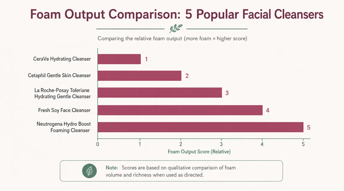 Infographic chart comparing foam output of five popular facial cleansers side by side on a light background